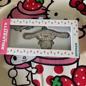 Hello Kitty Cinnamoroll Silver and Pink Keychain Crystal-Embellished.NIB